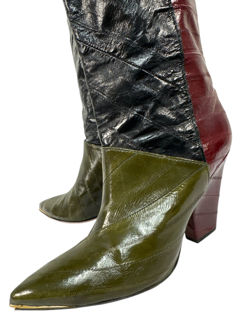 Tory Burch Shoe Size 6M Black, Burgundy, & Olive Eel Skin Leather Boots Black, Burgundy, & Olive / 6M