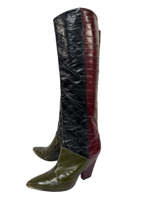 Tory Burch Shoe Size 6M Black, Burgundy, & Olive Eel Skin Leather Boots Black, Burgundy, & Olive / 6M