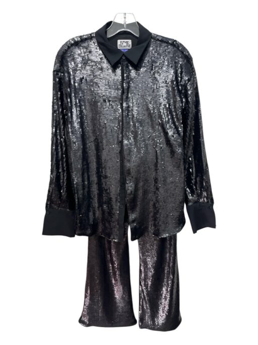 Future Collective Size S/4 Black Polyester Blend Sequin Button Front Pants Set Black / S/4