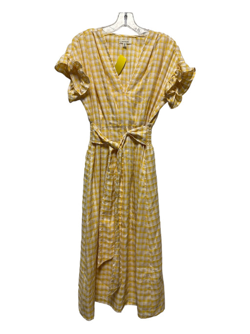 Max Studio Size XS Yellow & White Polyester Blend Short Sleeve Checkered Dress Yellow & White / XS