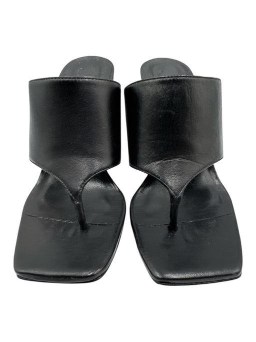 J Crew Shoe Size 8.5 Black & Brown Leather Upper Square Toe Thong Mule Sandals Black & Brown / 8.5