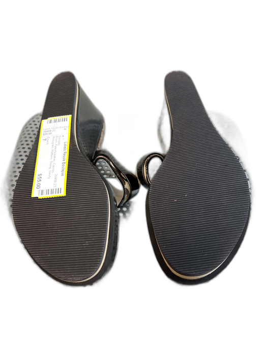Coach Shoe Size 7 Brown Patent Leather Canvas Monogram Platform Thong Sandals Brown / 7