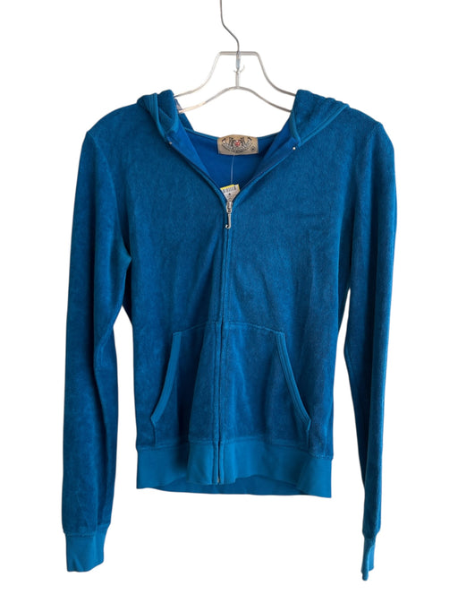 Juicy Couture Size M Blue Cotton Terry Cloth Long Sleeve Zip Front hood Jacket Blue / M