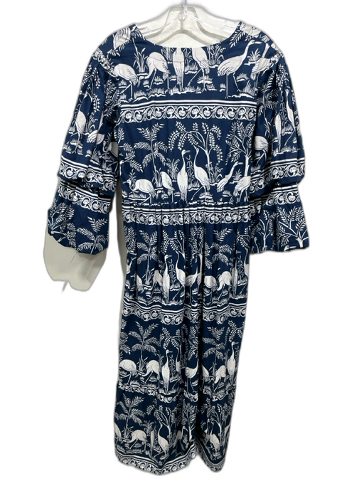 Beyond by Vera Size XS Navy Blue & White Bird Print Leaf Print Puff Sleeve Dress Navy Blue & White / XS
