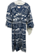 Beyond by Vera Size XS Navy Blue & White Bird Print Leaf Print Puff Sleeve Dress Navy Blue & White / XS