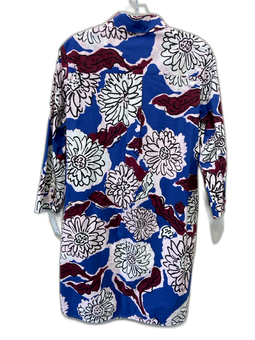 Weekend Max Mara Size S Blue, Red & Multi Cotton Long Sleeve Flowers Dress Blue, Red & Multi / S