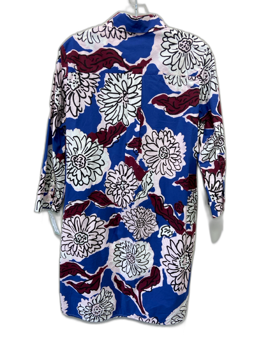 Weekend Max Mara Size S Blue, Red & Multi Cotton Long Sleeve Flowers Dress Blue, Red & Multi / S