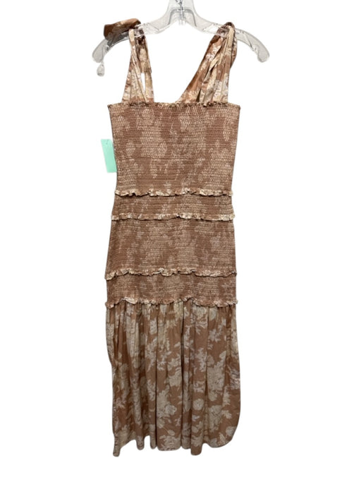 Love Shack Fancy Size XS Beige & Tan Cotton Sleeveless Floral Smocked Dress Beige & Tan / XS