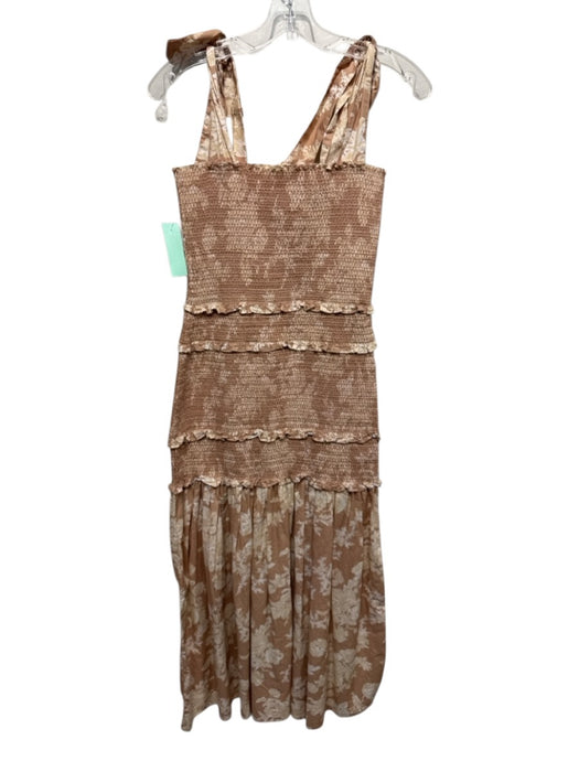 Love Shack Fancy Size XS Beige & Tan Cotton Sleeveless Floral Smocked Dress Beige & Tan / XS