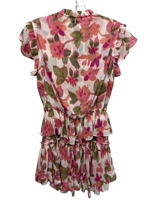 Misa Size XS Pink, Green, Purple Polyester Ruffle Cap Sleeve Floral V Neck Dress Pink, Green, Purple / XS