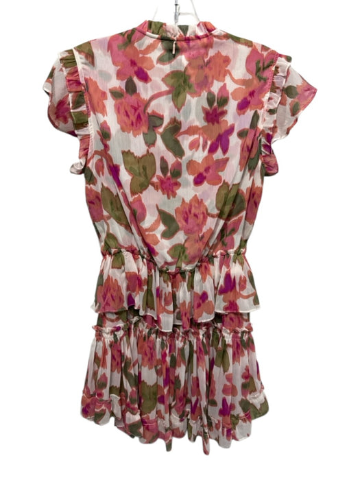Misa Size XS Pink, Green, Purple Polyester Ruffle Cap Sleeve Floral V Neck Dress Pink, Green, Purple / XS