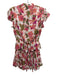 Misa Size XS Pink, Green, Purple Polyester Ruffle Cap Sleeve Floral V Neck Dress Pink, Green, Purple / XS