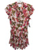 Misa Size XS Pink, Green, Purple Polyester Ruffle Cap Sleeve Floral V Neck Dress Pink, Green, Purple / XS