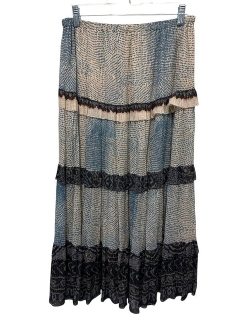 Ulla Johnson Size 6 Blue, Cream, Brown Cotton Blend Elastic Waist Tiered Skirt Blue, Cream, Brown / 6