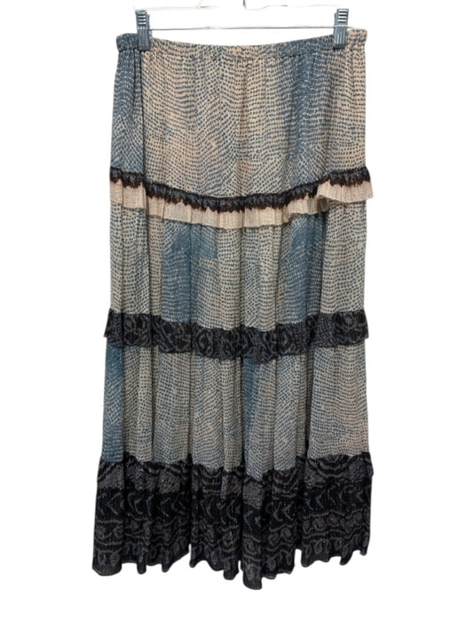 Ulla Johnson Size 6 Blue, Cream, Brown Cotton Blend Elastic Waist Tiered Skirt Blue, Cream, Brown / 6