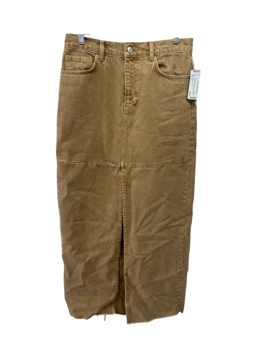 Reformation Jeans Size 27 Tan Brown Cotton Denim High Rise Front Slit Maxi Skirt Tan Brown / 27