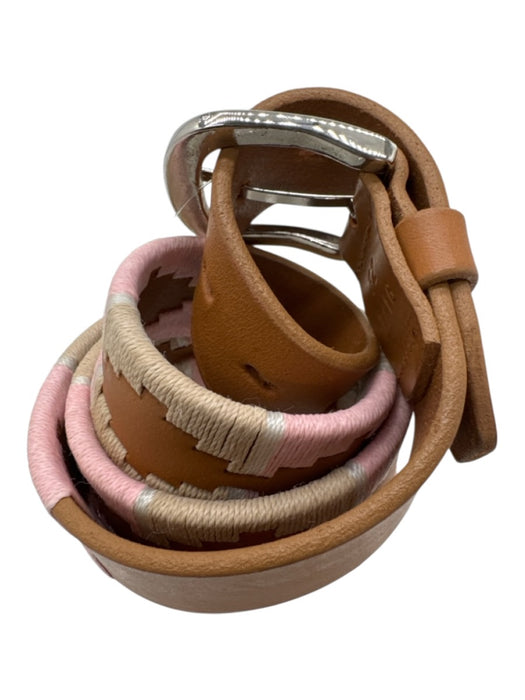 La Matera Pink, Beige, Brown Leather Embroidered Geometric Print Belts Pink, Beige, Brown / 32