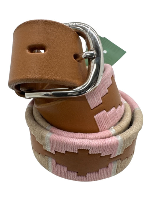 La Matera Pink, Beige, Brown Leather Embroidered Geometric Print Belts Pink, Beige, Brown / 32