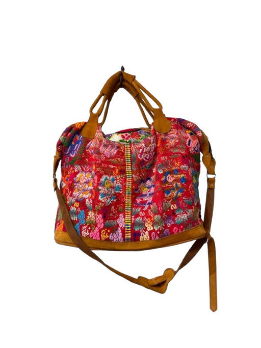 Brown Red Multi Leather straps Embroidered Floral shoulder bag Bag Brown Red Multi / XL