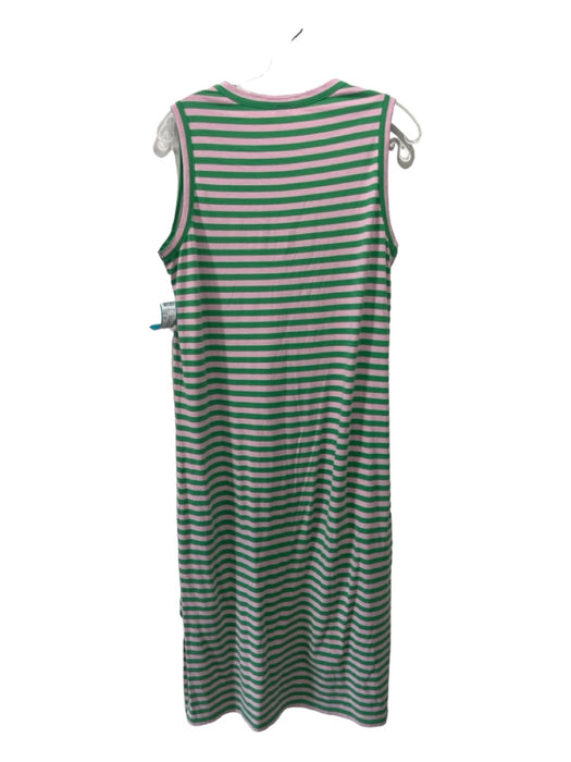 Kule Size M Pink Green Gray Cotton Striped Sleeveless Round Neck Midi Dress Pink Green Gray / M