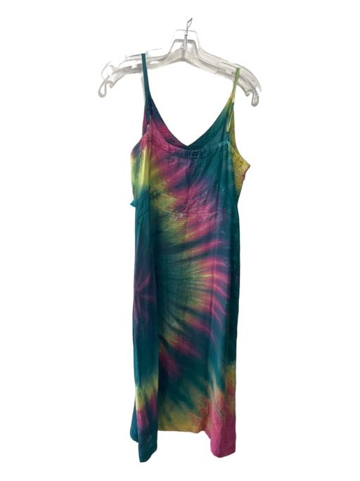 Lacausa Size M Blue & Multi Rayon Blend Tie Dye Spaghetti Strap V Neck Dress Blue & Multi / M