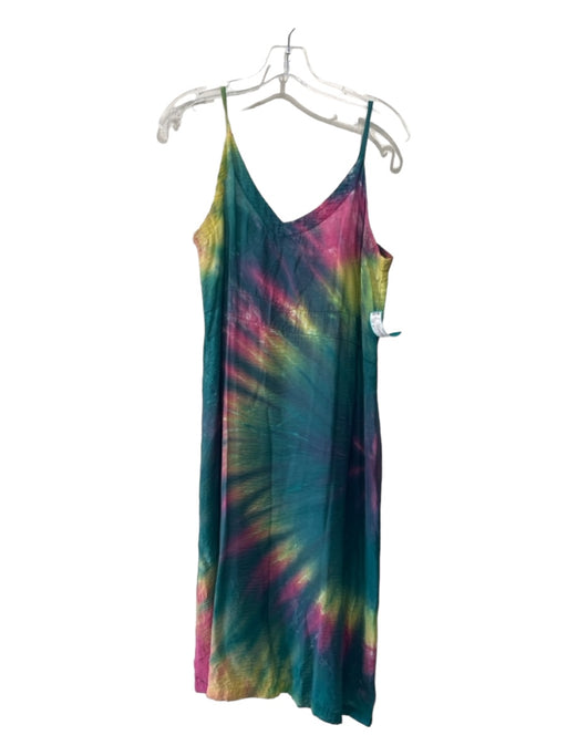 Lacausa Size M Blue & Multi Rayon Blend Tie Dye Spaghetti Strap V Neck Dress Blue & Multi / M