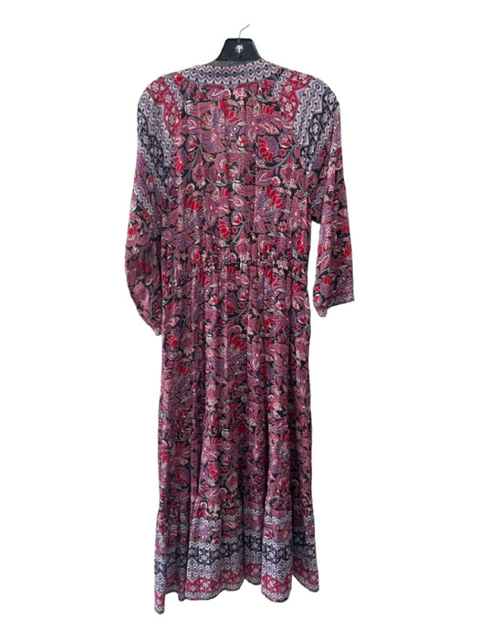 XiRENA Size M black pink & white Cotton Floral Paisley Long Sleeve Tiered Dress black pink & white / M