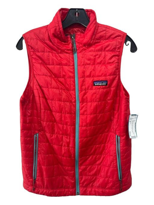 Patagonia Size M Red & Blue Polyester Blend Zip Front Quilted high neck Vest Red & Blue / M