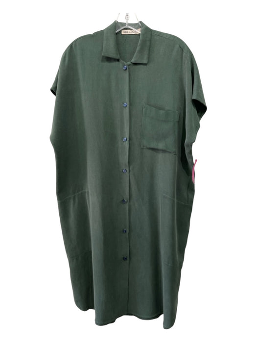 SBJ Austin Size One Size Forest Green Tencel Button Up Pockets Above Knee Dress Forest Green / One Size