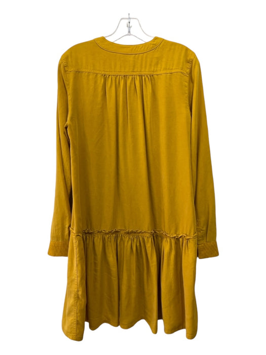 Maeve Size 6 Mustard Lyocell Textured Detail Button Up Long Sleeve Dress Mustard / 6