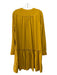 Maeve Size 6 Mustard Lyocell Textured Detail Button Up Long Sleeve Dress Mustard / 6