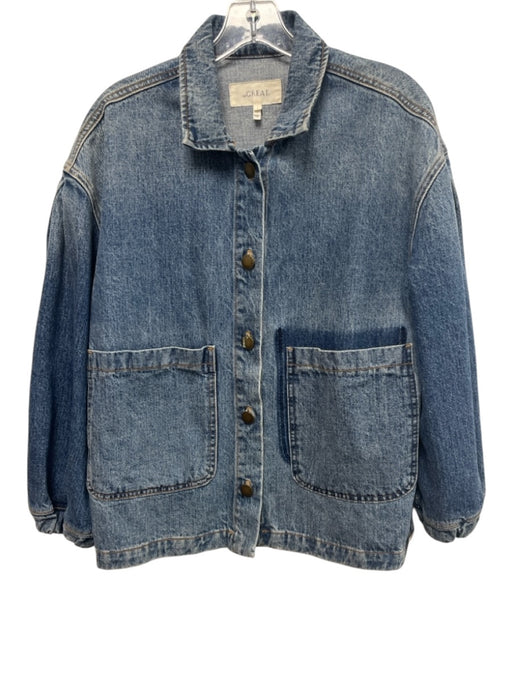 The Great Size 1 Blue Cotton Button Front Long Sleeve Faded Denim Jacket Blue / 1