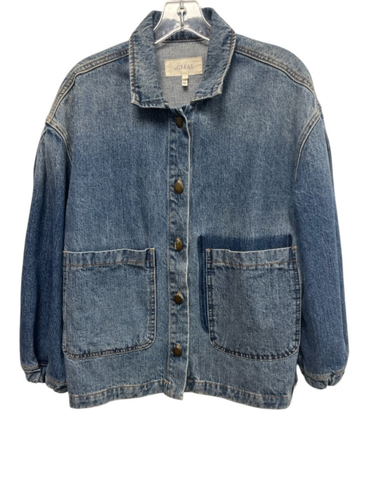 The Great Size 1 Blue Cotton Button Front Long Sleeve Faded Denim Jacket Blue / 1