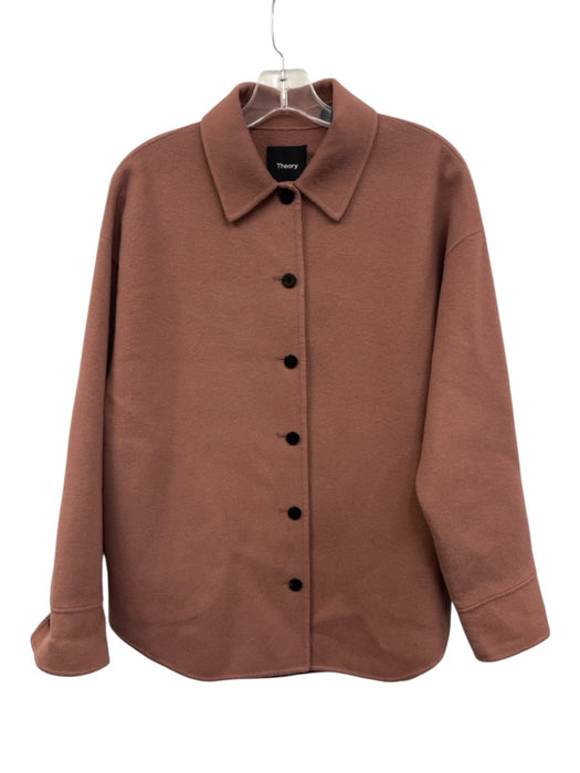 Theory Size P Taupe Wool Blend Button Front Long Sleeve Collar Jacket Taupe / P