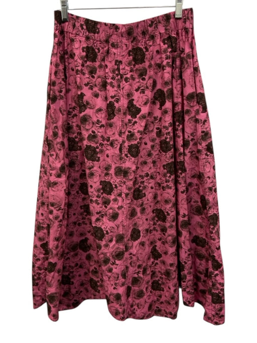 Ganni Size 38 Pink & Black Cotton Floral Elastic Waist Maxi Skirt Pink & Black / 38