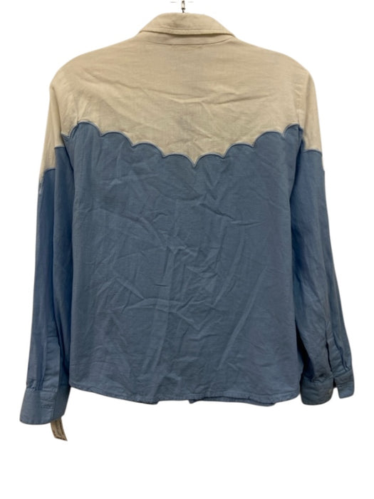 Nicoli Size M White & Blue Cotton Blend Colorblock Button Front Long Sleeve Top White & Blue / M