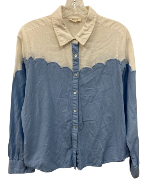 Nicoli Size M White & Blue Cotton Blend Colorblock Button Front Long Sleeve Top White & Blue / M