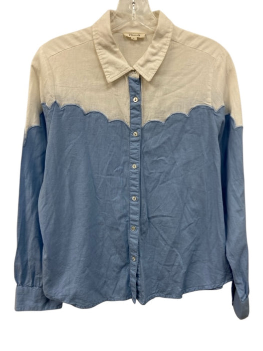 Nicoli Size M White & Blue Cotton Blend Colorblock Button Front Long Sleeve Top White & Blue / M