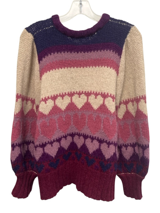 Loveshackfancy Size S Pink, Purple & Crean Alpaca Blend Hearts Striped Sweater Pink, Purple & Crean / S