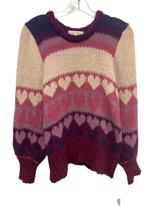 Loveshackfancy Size S Pink, Purple & Crean Alpaca Blend Hearts Striped Sweater Pink, Purple & Crean / S