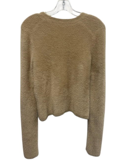 Vince Size S Tan Nylon Blend Button Front Fuzzy Long Sleeve V Neck Cardigan Tan / S