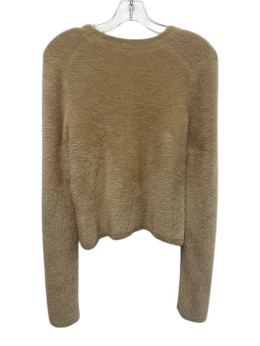 Vince Size S Tan Nylon Blend Button Front Fuzzy Long Sleeve V Neck Cardigan Tan / S