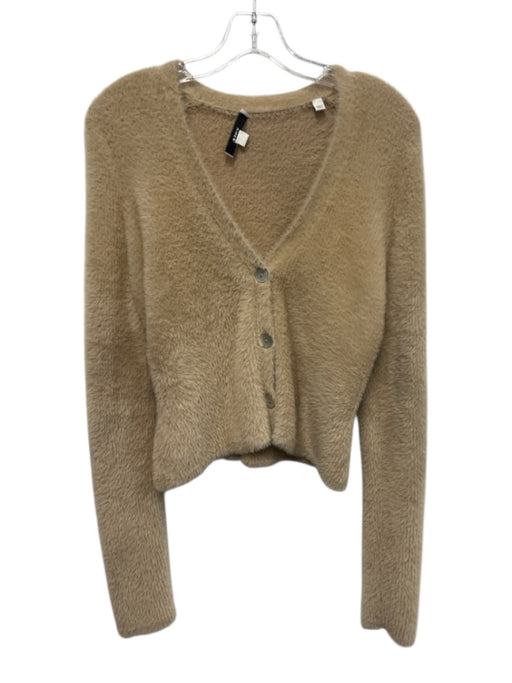 Vince Size S Tan Nylon Blend Button Front Fuzzy Long Sleeve V Neck Cardigan Tan / S