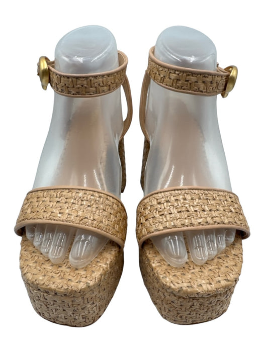 Larroude Shoe Size 8.5 Tan Straw open toe Ankle Buckle Platform Sandals Tan / 8.5