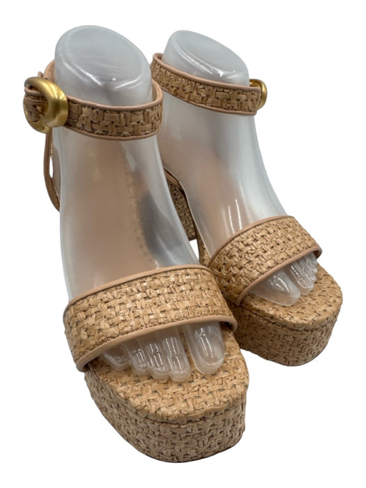 Larroude Shoe Size 8.5 Tan Straw open toe Ankle Buckle Platform Sandals Tan / 8.5
