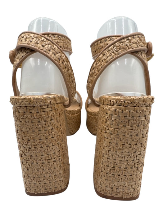 Larroude Shoe Size 8.5 Tan Straw open toe Ankle Buckle Platform Sandals Tan / 8.5