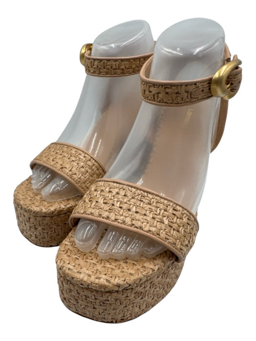 Larroude Shoe Size 8.5 Tan Straw open toe Ankle Buckle Platform Sandals Tan / 8.5