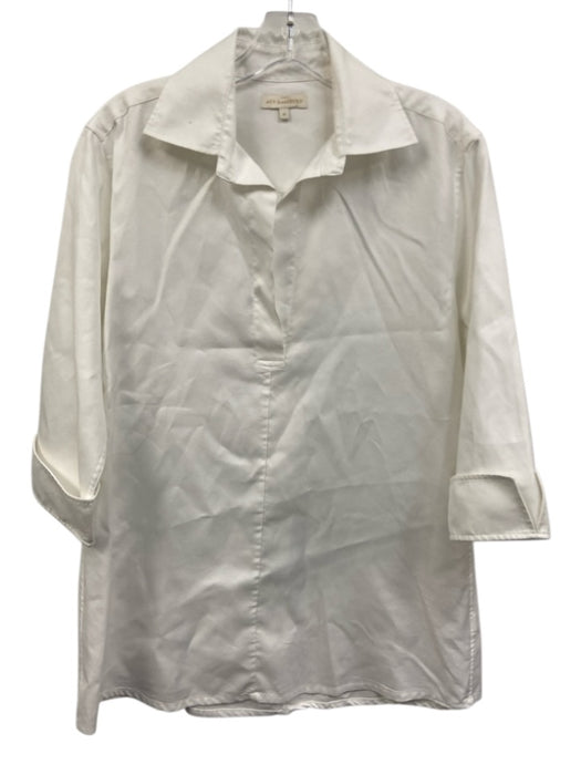 Ann Mashburn Size M White Cotton Long Sleeve Collar V Neck Long Top White / M