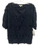 Ann Mashburn Size S Navy Blue Cotton Half Sleeve Floral Embroidered Top Navy Blue / S