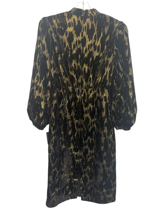 Pomander Place Size 4 Black & Gold Rayon Blend Long Balloon Sleeve Maxi Dress Black & Gold / 4